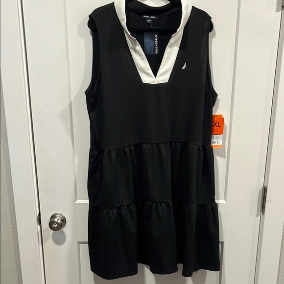 Nautica Black and White Sleeveless Tiered Sundress - Picture 1 of 6